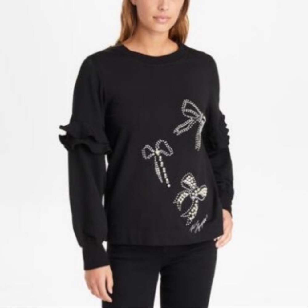Karl Lagerfeld Paris Black Crystal Bow Sweatshirt